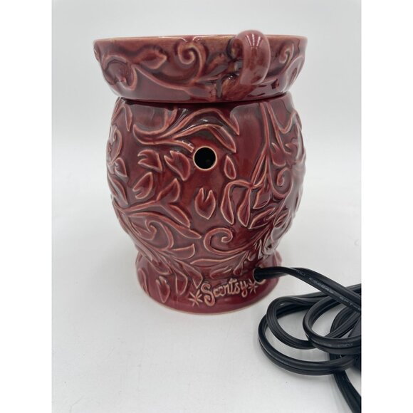 Scentsy Plug-In Wax Warmer Burgundy Floral Design 25W Electric Melter 2010 - Picture 1 of 5